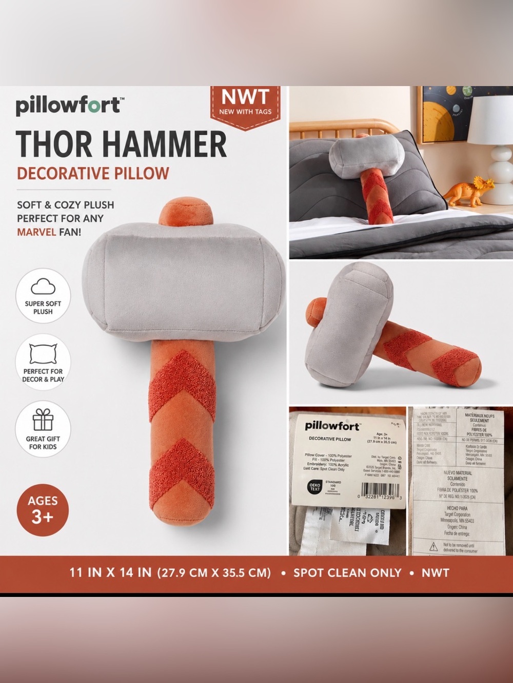 Marvel Thor Hammer Kids’ Decorative Throw Pillow – Pillowfort™ | NWT